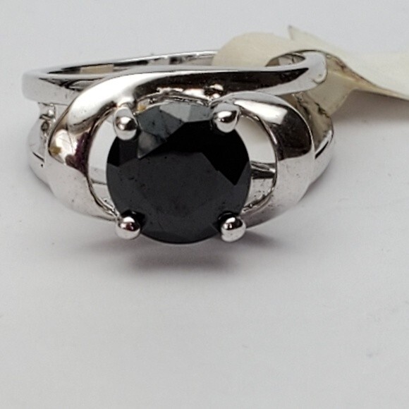 Silver black cocktail ring Size 4 - Picture 5 of 7